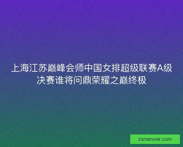 上海江苏巅峰会师中国女排超级联赛A级决赛谁将问鼎荣耀之巅终极